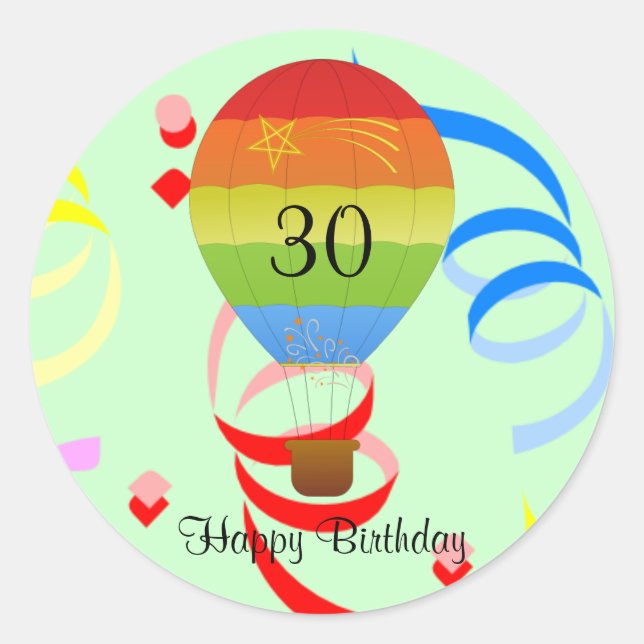 Happy Birthday "30" hot air balloon sticker (Front)