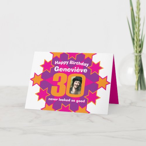 Happy birthday 30 pink stars custom name photo