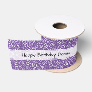 Happy Birthday 30 Purple/White Number Pattern Satin Ribbon