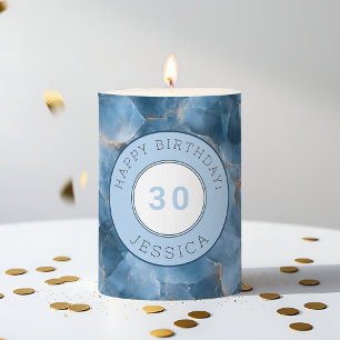 Happy Birthday 30th Dark Blue Gemstone Custom Name Pillar Candle