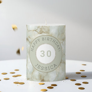 Happy Birthday 30th Grey Brown Green Gemstone Pillar Candle