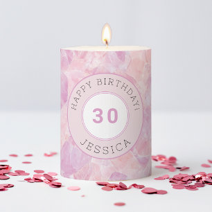 Happy Birthday 30th Pink Gemstone Custom Name Pillar Candle