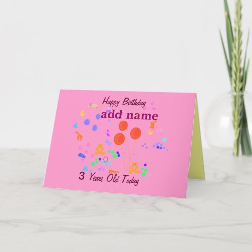 Happy Birthday 3 year old Card