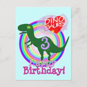 Happy Birthday 3 Years T-rex Dino Postcard by dinoshop at Zazzle