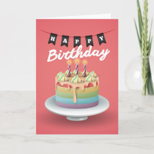 Happy Birthday 3D cake black bunting Card