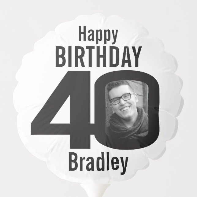 Happy birthday 40 custom name photo black white balloon (Back)