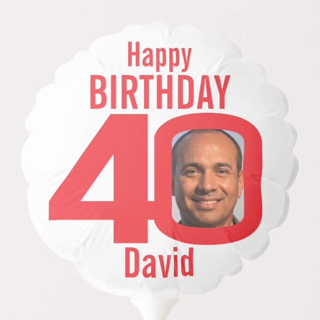 Happy birthday 40 custom name photo red white balloon (Back)