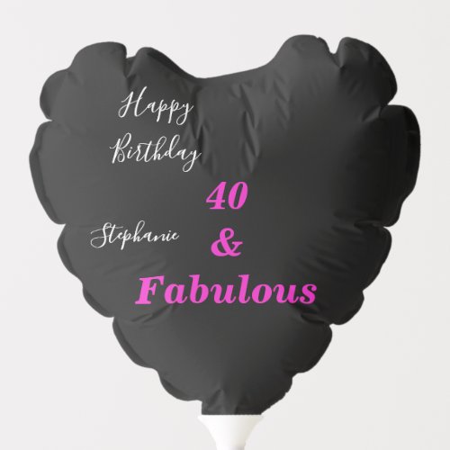 Happy Birthday 40 Fabulous Custom Age Pink Black Balloon