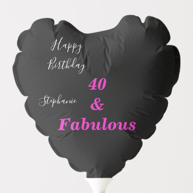 Happy Birthday 40 Fabulous Custom Age Pink Black Balloon (Front)
