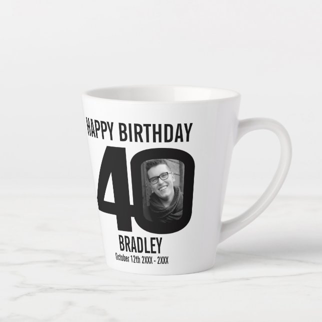 Happy birthday 40 name two photos in year mono latte mug (Right)