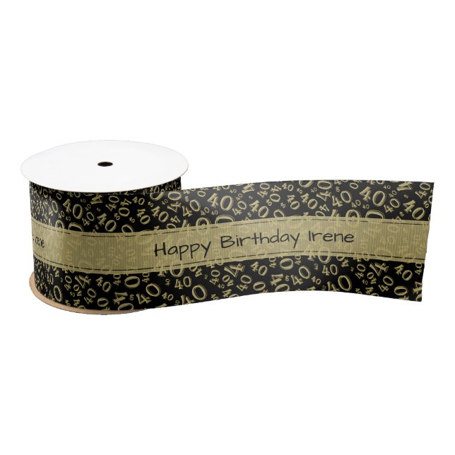 Happy Birthday" 40 Number Pattern Black/Gold Satin Ribbon (Spool)