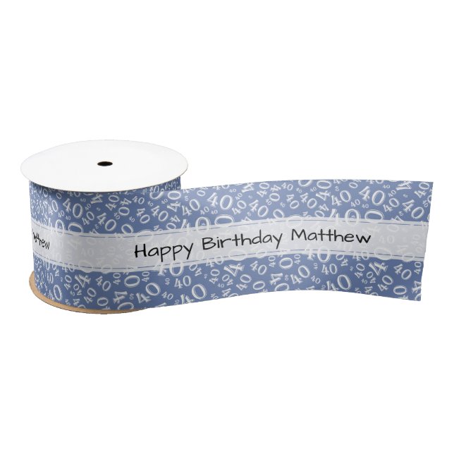 Happy Birthday" 40 Number Pattern Blue/White Satin Ribbon (Spool)