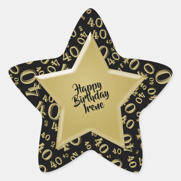 Happy Birthday: 40 Number Pattern Gold and Black Star Sticker | Zazzle