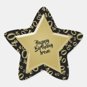 Happy Birthday: 40 Number Pattern Gold and Black Star Sticker