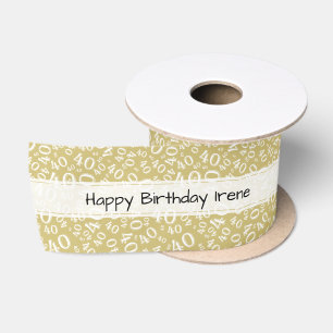 Happy Birthday" 40 Number Pattern Gold/White Satin Ribbon