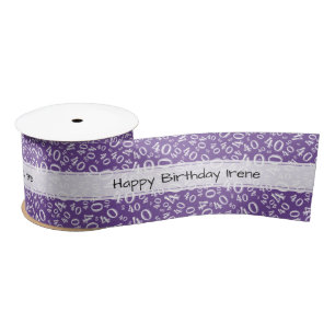 "Happy Birthday" 40 Number Pattern Purple/White  Satin Ribbon