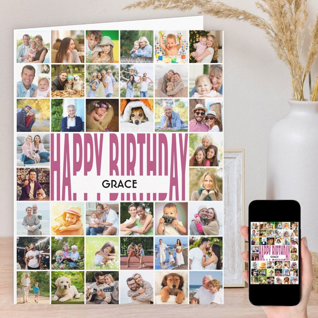 Happy Birthday 40 Photo Collage Personalized Card (Creator Uploaded)