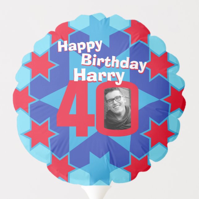 Happy birthday 40 red stars custom name and photo balloon (Back)