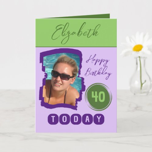 Happy birthday 40 today add photo purple green