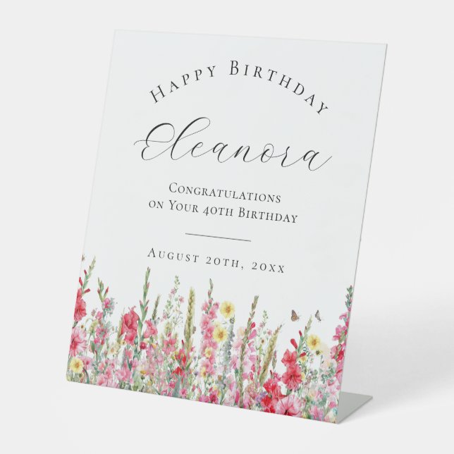 Happy Birthday 40th August Birth Flower Welcome Pedestal Sign (Front)