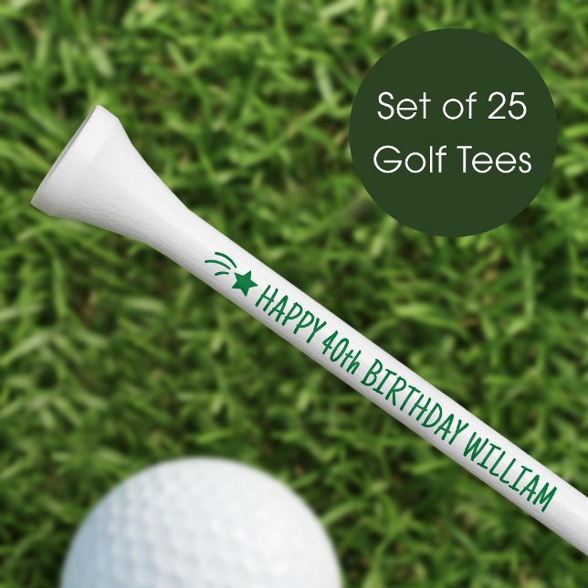 Happy Birthday 40th Custom Name Fun Green Golf Tees (Creator Uploaded)