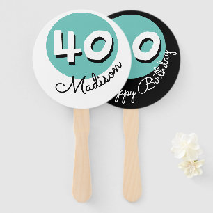 Happy Birthday 40th Teal Custom Name Hand Fan