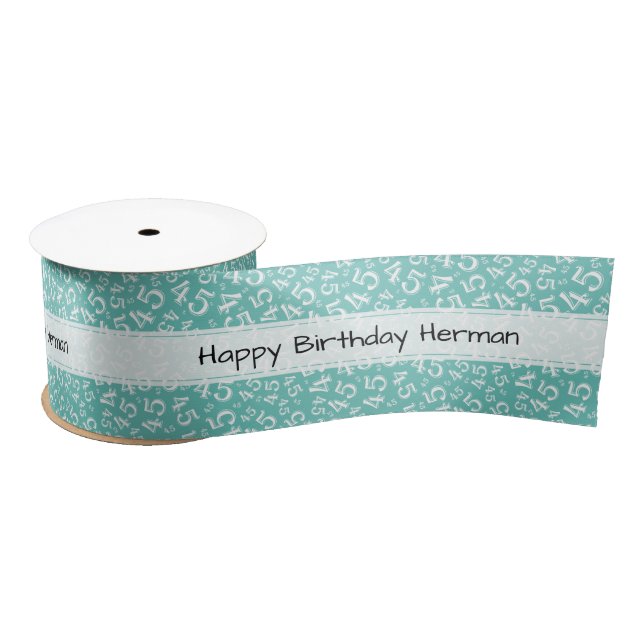 Happy Birthday 45 Number Pattern Teal/White Satin Ribbon (Spool)