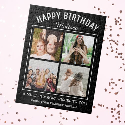 Happy Birthday 4 Photo Collage Jigsaw Puzzle