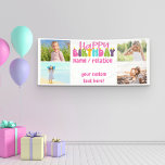 Happy Birthday 4 Photo Colorful Candles  Banner<br><div class="desc">Personalized Happy Birthday photo banner lettered with colorful candles. The template is ready for you to add 4 of your favorite photos and personalize the wording with a name or relation (Isabella / bestie / sister, for example), a message at the bottom such as "have an awesome day!", "21 today",...</div>