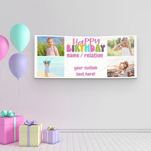 Happy Birthday 4 Photo Colorful Candles  Banner