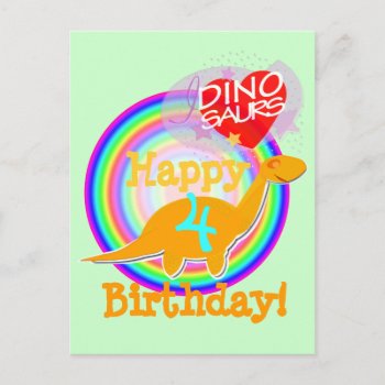 Happy Birthday 4 Years Old Dino Postcard by dinoshop at Zazzle
