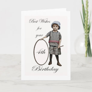 Happy Birthday 4 years old, vintage, girl and hoop Card