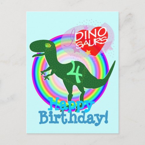 Happy Birthday 4 Years T_Rex Dino Postcard