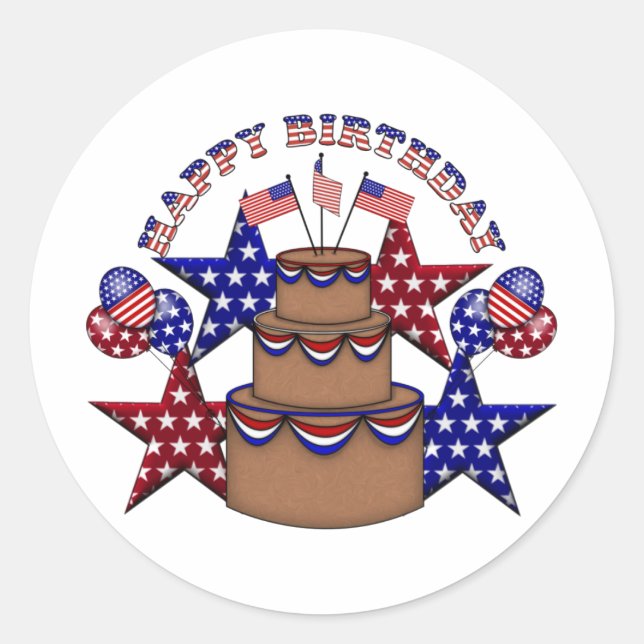 Happy Birthday 4th of July Classic Round Sticker (Front)