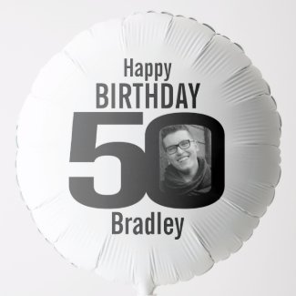 Happy birthday 50 custom name photo black white balloon