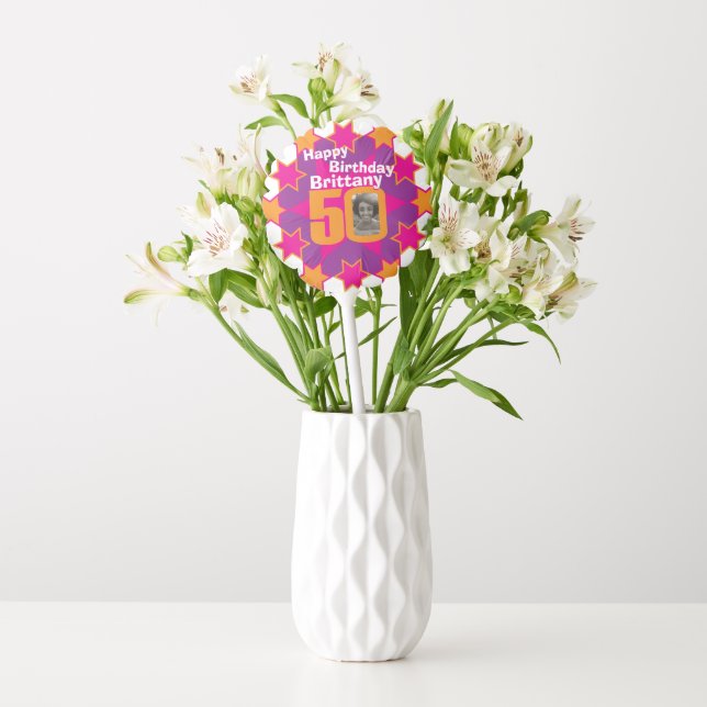 Happy birthday 50 pink stars custom name and photo balloon (Vase)