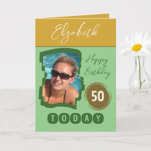 Happy birthday 50 today add photo green gold