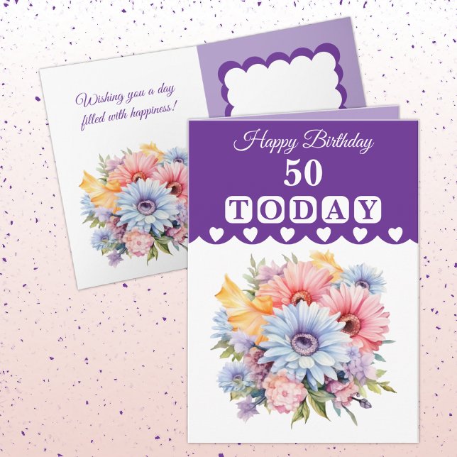 Happy Birthday 50 today flowers purple Card (Creator Uploaded)