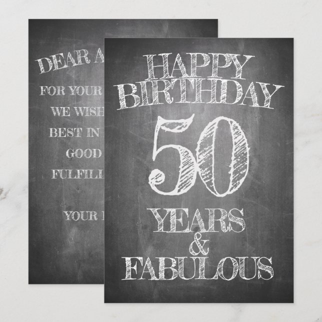 Happy Birthday - 50 Years & Fabulous Invitation (Front/Back)