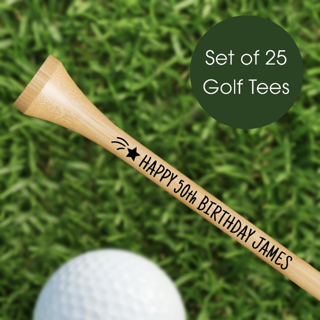 Happy Birthday 50th Custom Name Fun Black Golf Tees (Creator Uploaded)