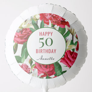 Happy Birthday 50th Floral Watercolor Custom Balloon