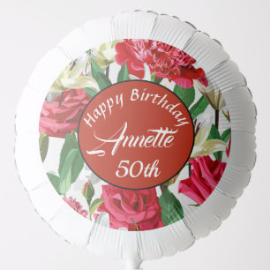 Happy Birthday 50th Floral Watercolor Personalize Balloon