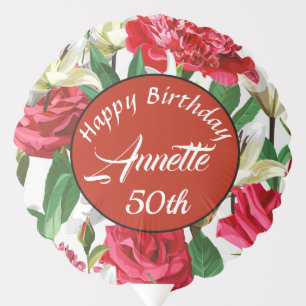Happy Birthday 50th Floral Watercolor Personalize Balloon