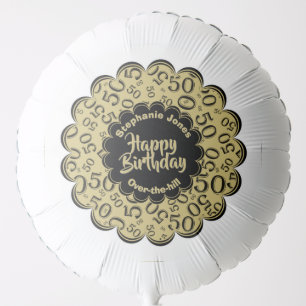 Happy Birthday, 50th Gold/Black Fun Party Pattern Balloon