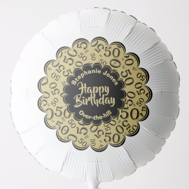 Happy Birthday, 50th Gold/Black Fun Party Pattern Balloon (Front)