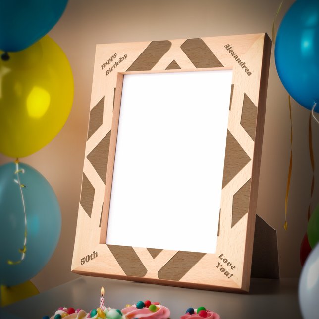 Happy Birthday 50th Modern Wooden Picture  Engraved Frames (Happy Birthday 50th Modern Wooden Picture Etched Frames nice to give to special person in your life)