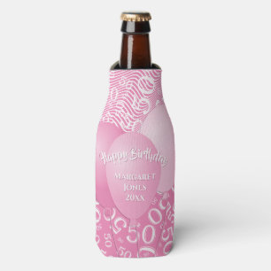 Happy Birthday 50th Number Pattern Pink/White 50 Bottle Cooler