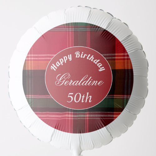 Happy Birthday 50th Plaid Madras Pattern Custom Balloon