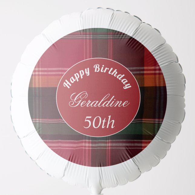 Happy Birthday 50th Plaid Madras Pattern Custom Balloon (Front)