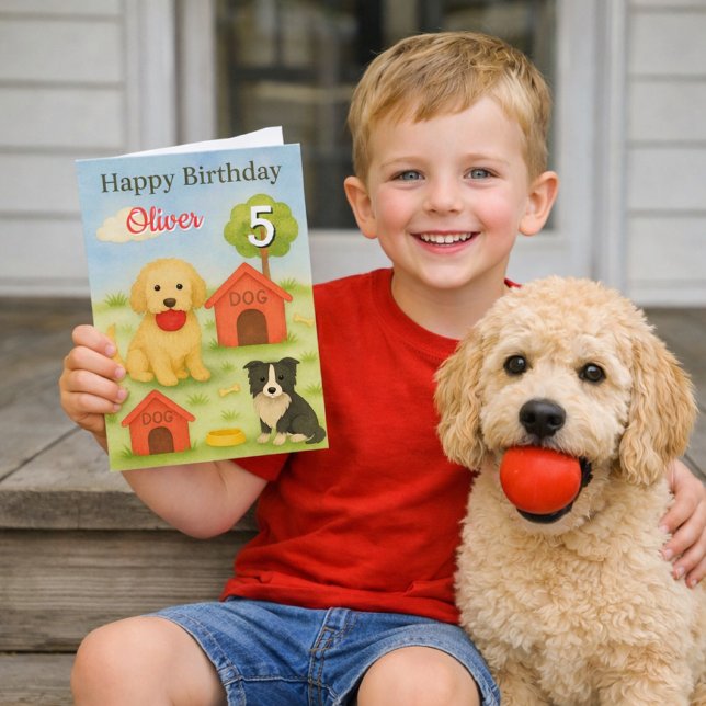 Happy Birthday 5 Boy / Cute Dogs Greeting  Card (Creator Uploaded)